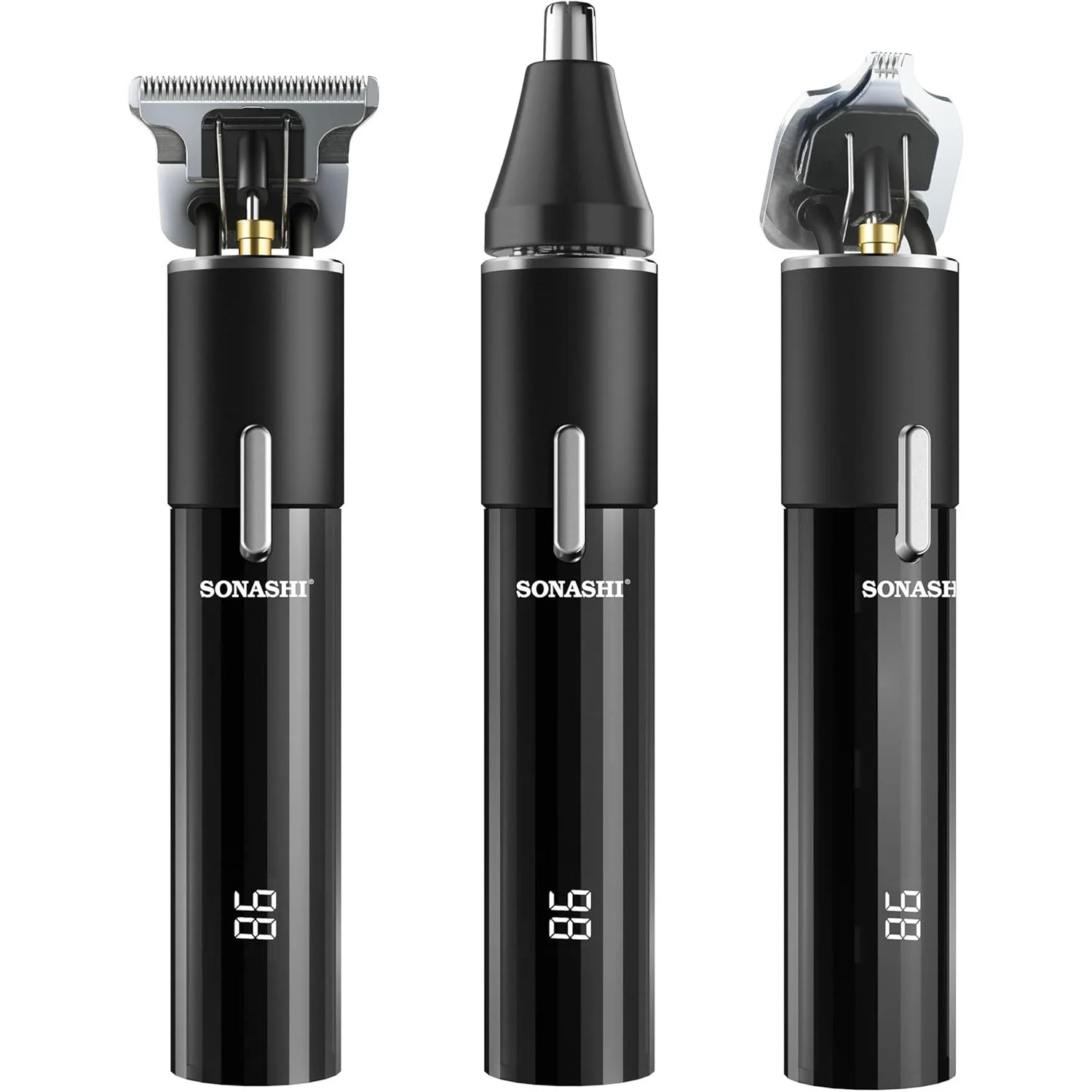 Sonashi 6-in-1 Rechargeable Hair Clipper Set - Trimmer/Shaver/Nose Trimmer Stainless Steel Blades For Easy Cutting And LCD Display, Use Time - 2 Hours SHC-1064 Black