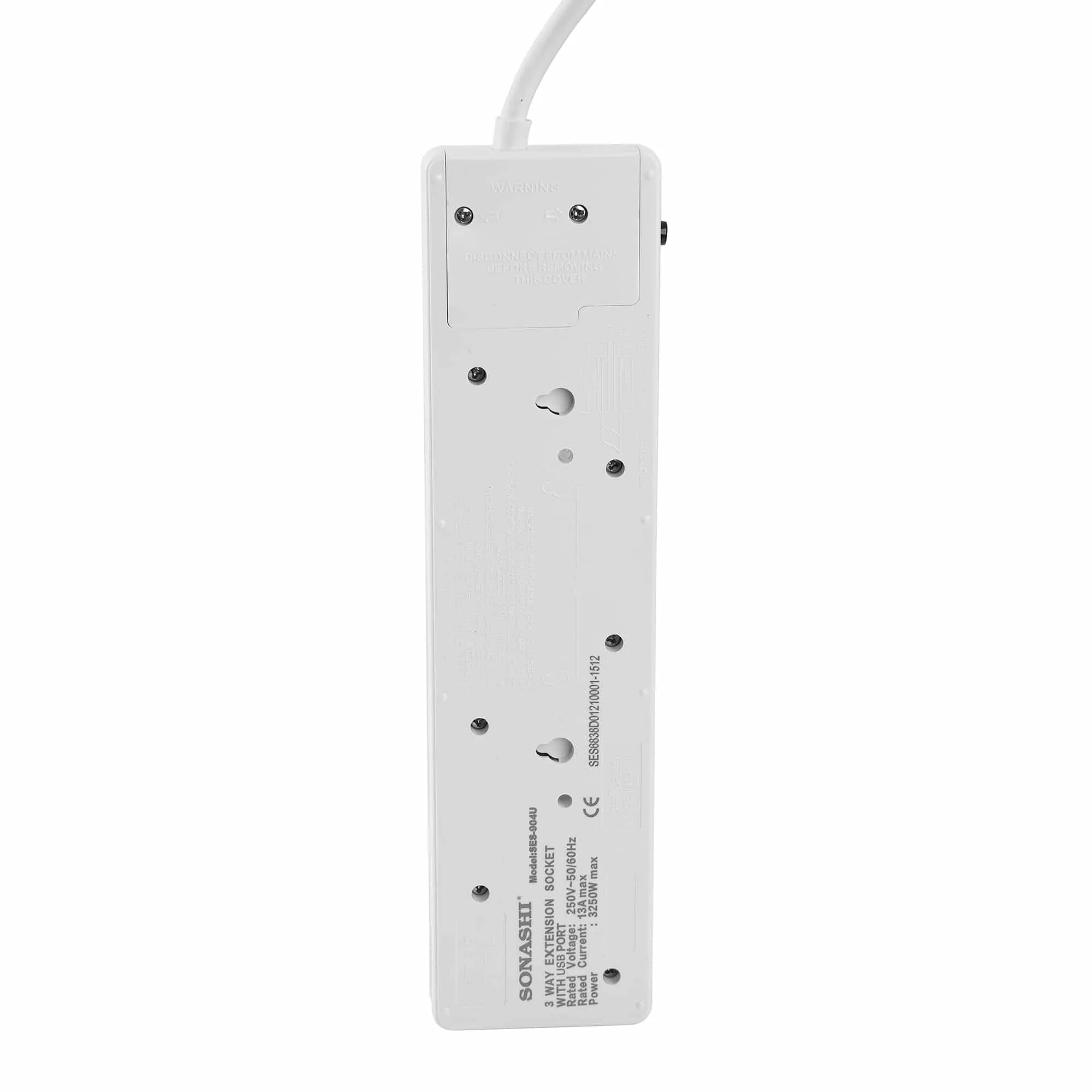 SONASHI Extension Socket 3Way with 2 USB Output Port 3250 Watt, 3 meter Cord with Overheat Protection, SES-904U White - Image 3