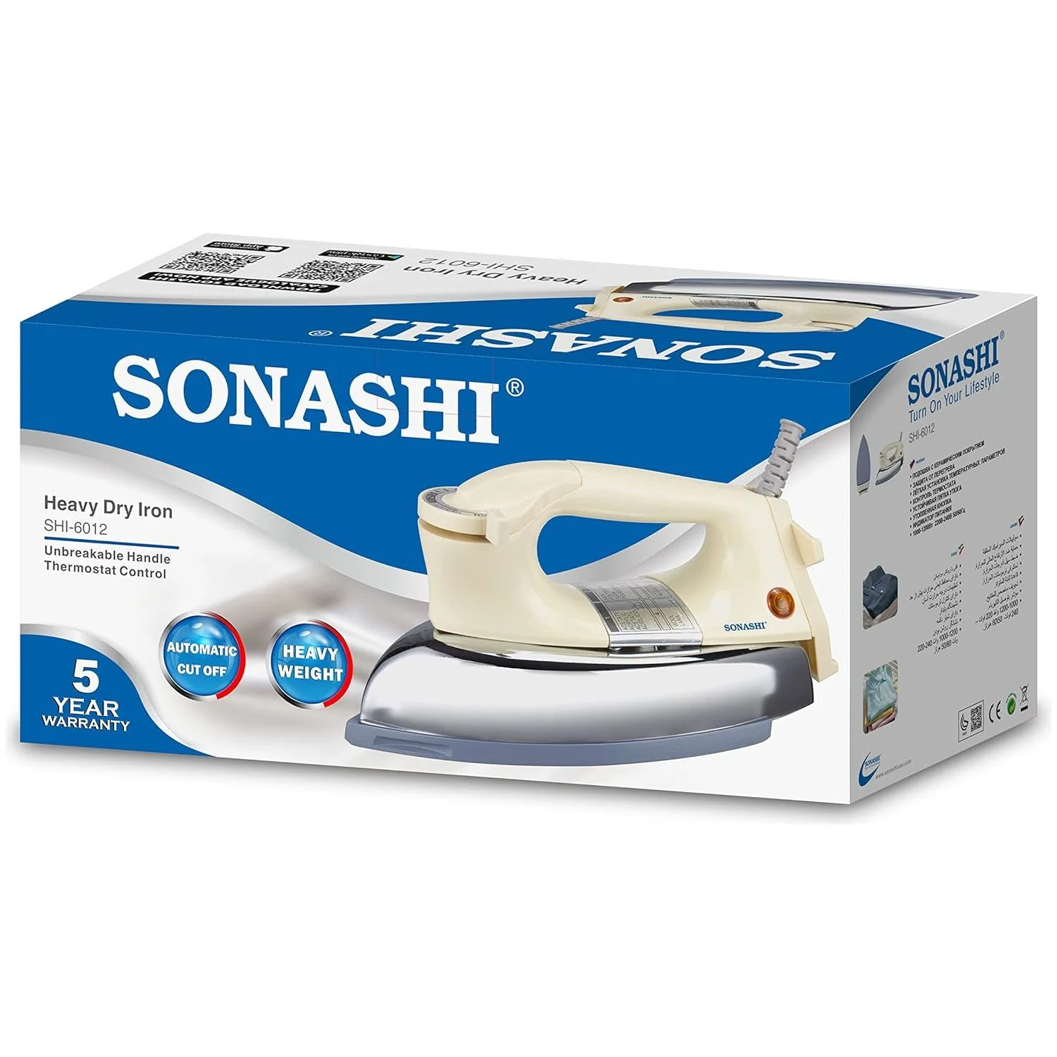 Sonashi Heavy Iron SHI-6012 Ð 1000-1200W Heavy Iron for Clothes with Thermostat Control, Overheat Protection, Non-Stick Coated Soleplate | Home Appliances - Image 5