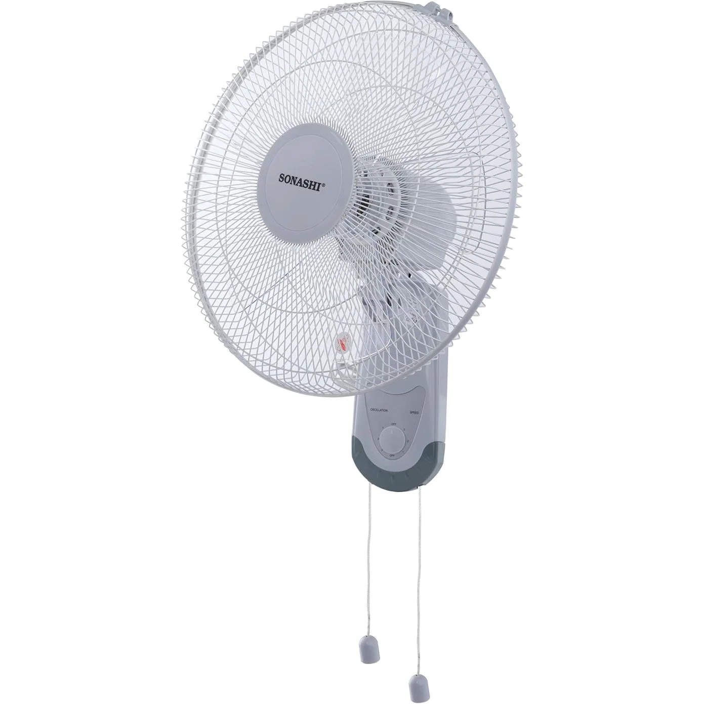 SONASHI SF-8029W Wall Fan Ð [White/Grey] 16 in. Wall Hanging Fan with Circulating Double String Switch, 3 Speed Switch, 5 Transparent Blade Leaf | Perfect Home Decor Appliance - Image 3
