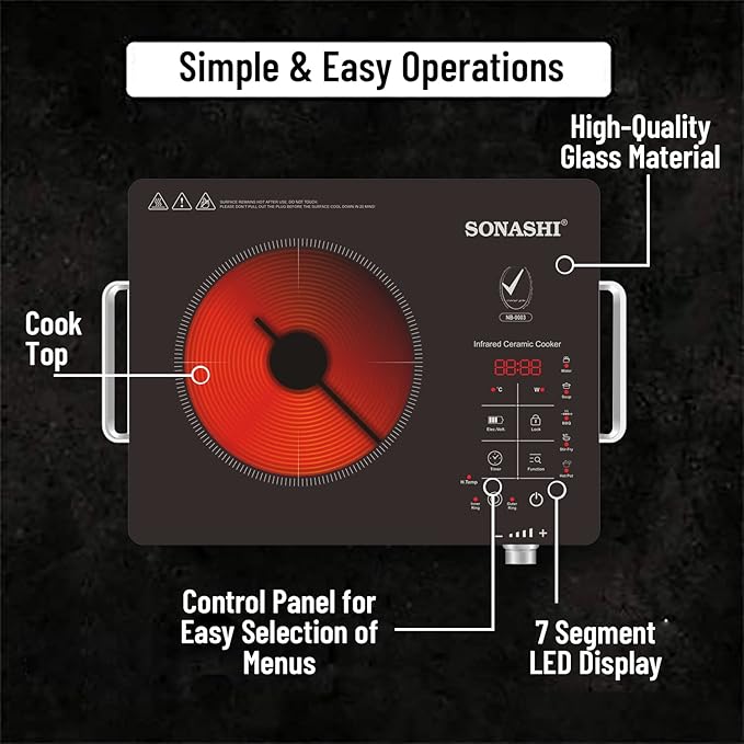 Sonashi SIS-016C Infrared Ceramic Cooker w/Timer, Display, Touch buttons, Adjustable Power, Safety Protection, Portable, Compact | Infrared Cooker| Home Appliance - Image 3