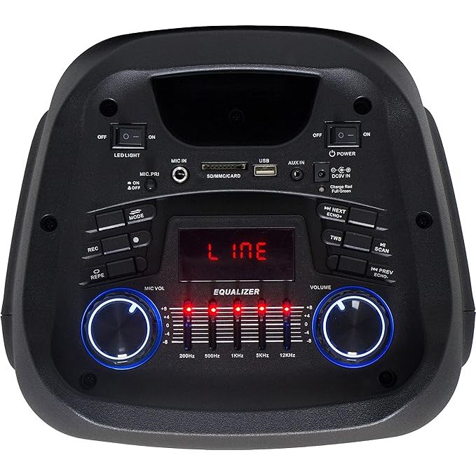 SONASHI SPS-8018RT 8" Dual Rechargeable Speaker w/Bluetooth Function, USB Slot, Disco Lights, FM Radio, Remote Control - Image 4