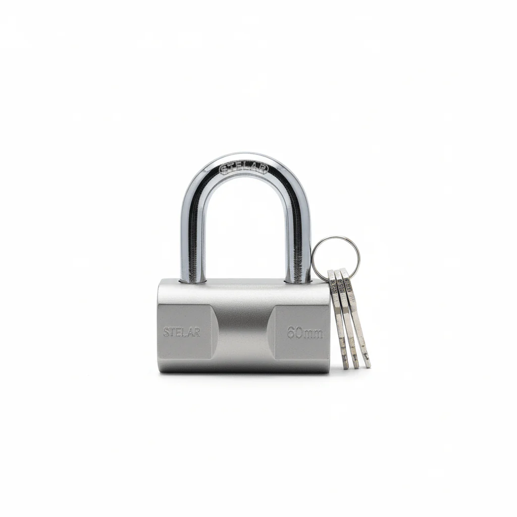 Stelar Heavy Duty Security  Leaf Hammer Padlock with 3pcs Keys Chrome Plated Steel  60MM