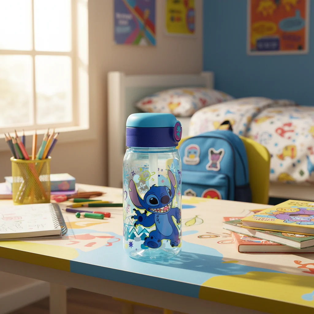 Stor Stitch Reusable Plastic Water Bottle Blue 510ml Kids Drinking Bottle BPA Free School Bottle - Image 2