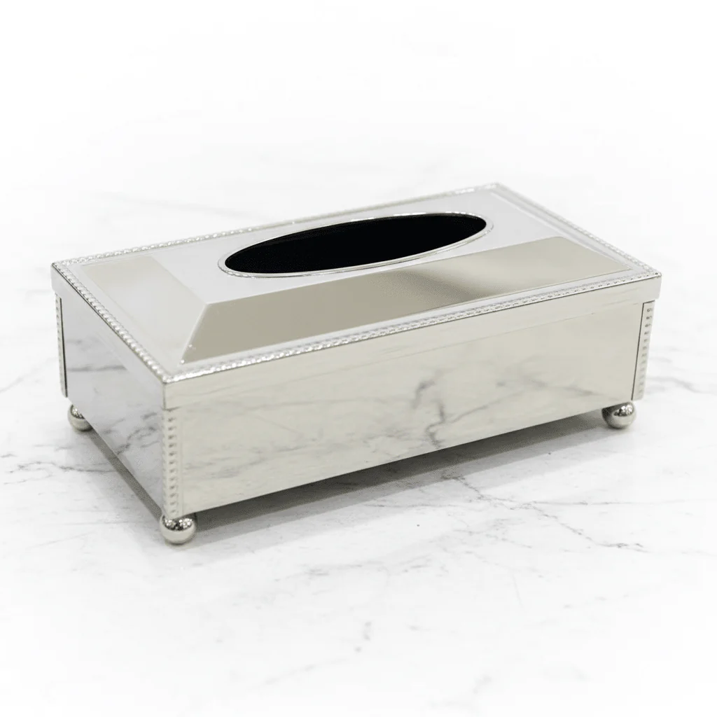 Stylish Acrylic Dustbin with Silver Base and Matching Tissue Box Set – Contemporary Design – 27 × 22 cm & 26 × 13 cm - Image 4