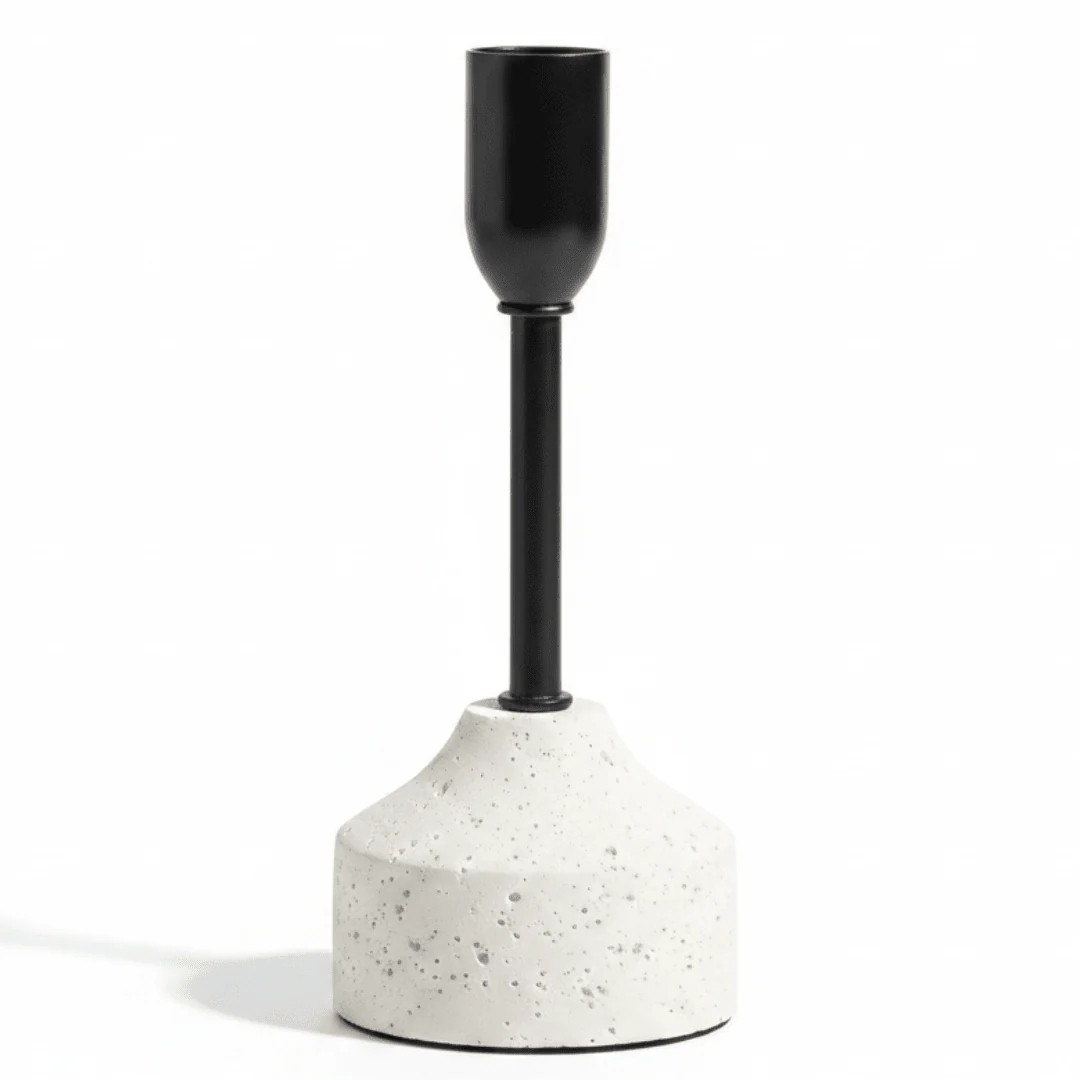 Stylish Black Metal Candle Holder with White Chalk Base for Modern Interiors – 17cm