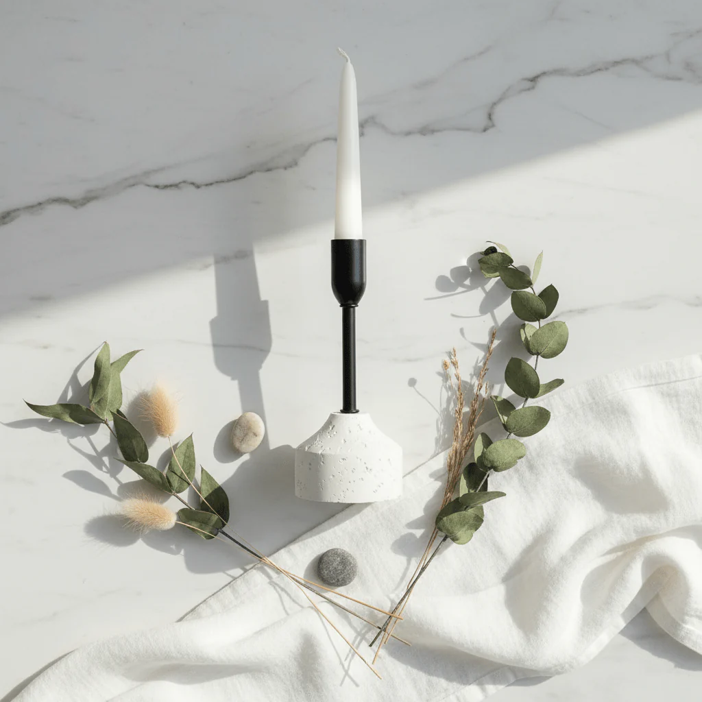 Stylish Black Metal Candle Holder with White Chalk Base for Modern Interiors – 17cm - Image 3