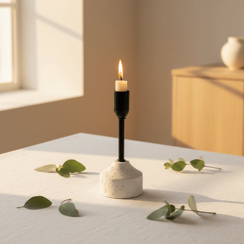 Stylish Black Metal Candle Holder with White Chalk Base for Modern Interiors – 17cm - Image 4
