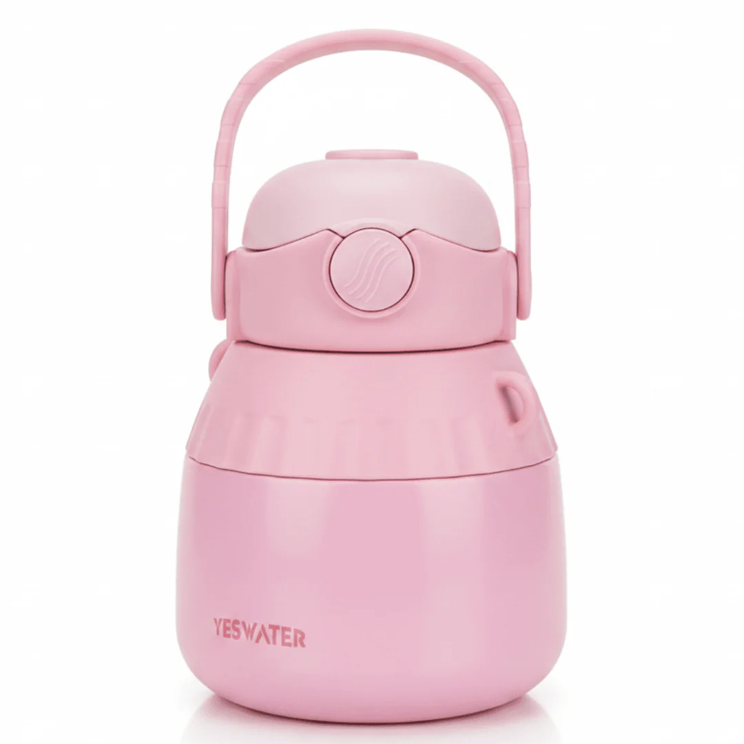 Stylish Pink Stainless Steel Vacuum Insulated Water Bottle with Easy Carry Handle 1000ml