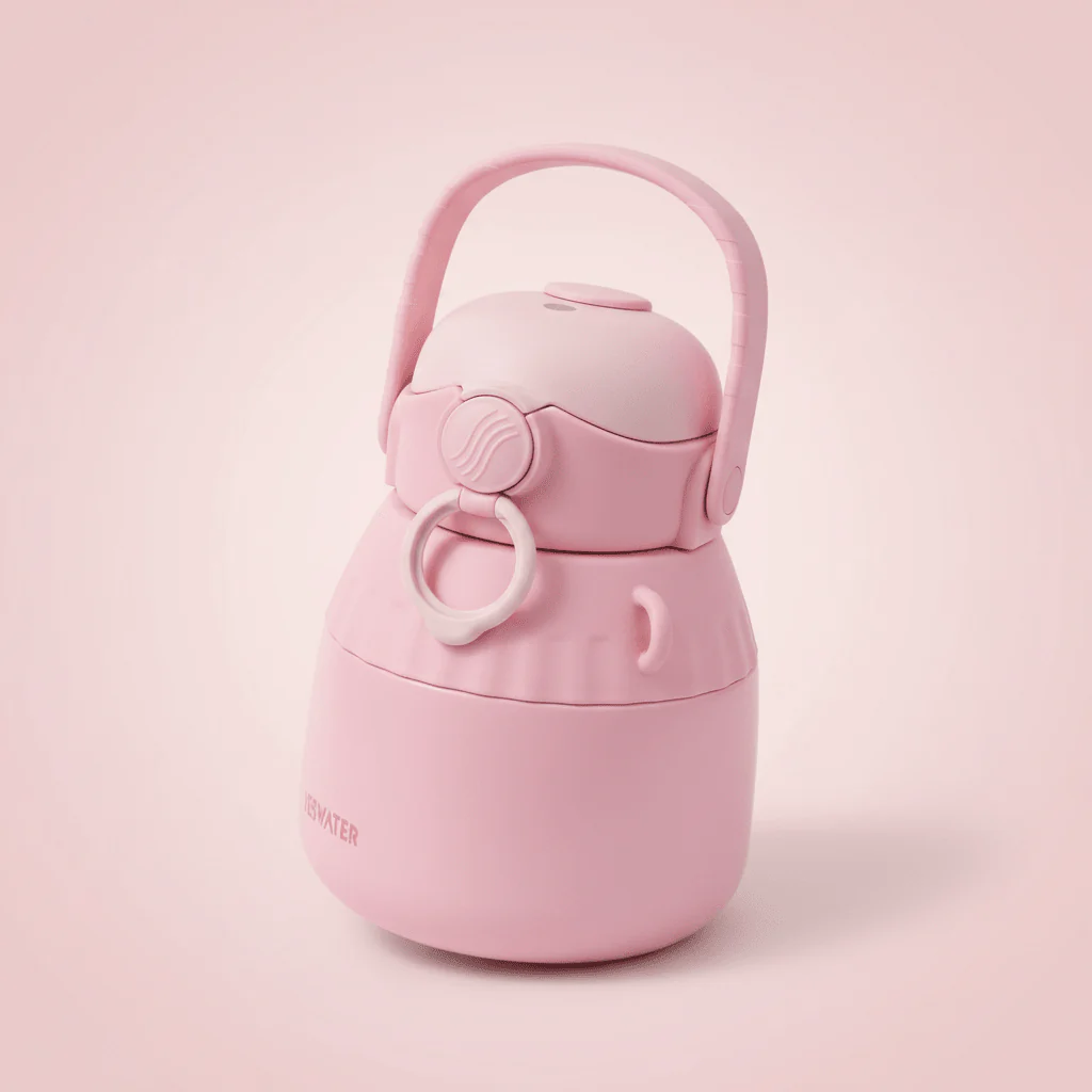 Stylish Pink Stainless Steel Vacuum Insulated Water Bottle with Easy Carry Handle 1000ml - Image 2