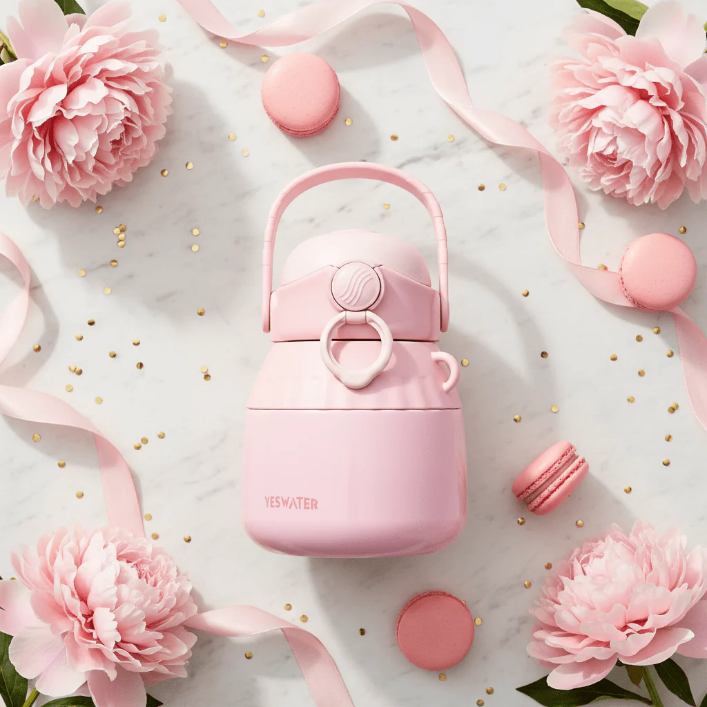 Stylish Pink Stainless Steel Vacuum Insulated Water Bottle with Easy Carry Handle 1000ml - Image 4