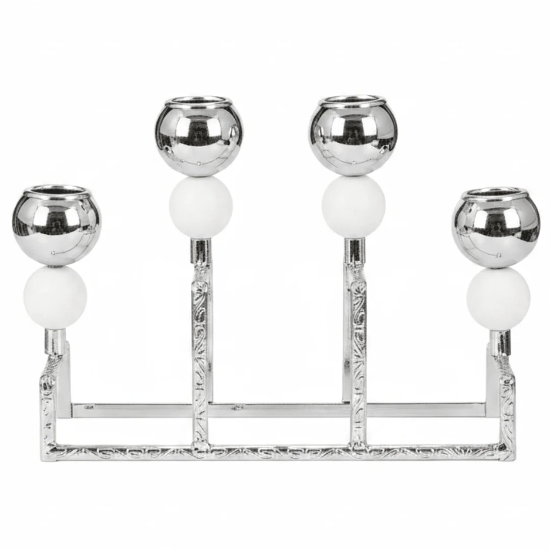 Stylish Silver & White Metal 4 Way Candle Holder Stand for Modern Interior Decoration – 20cm