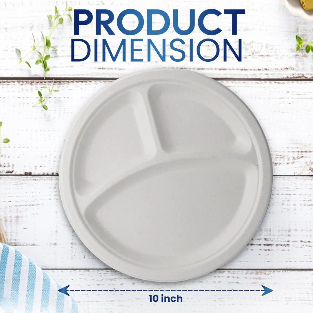 Sunny 25pcs Disposable Plastic Plates with Compartment 10"