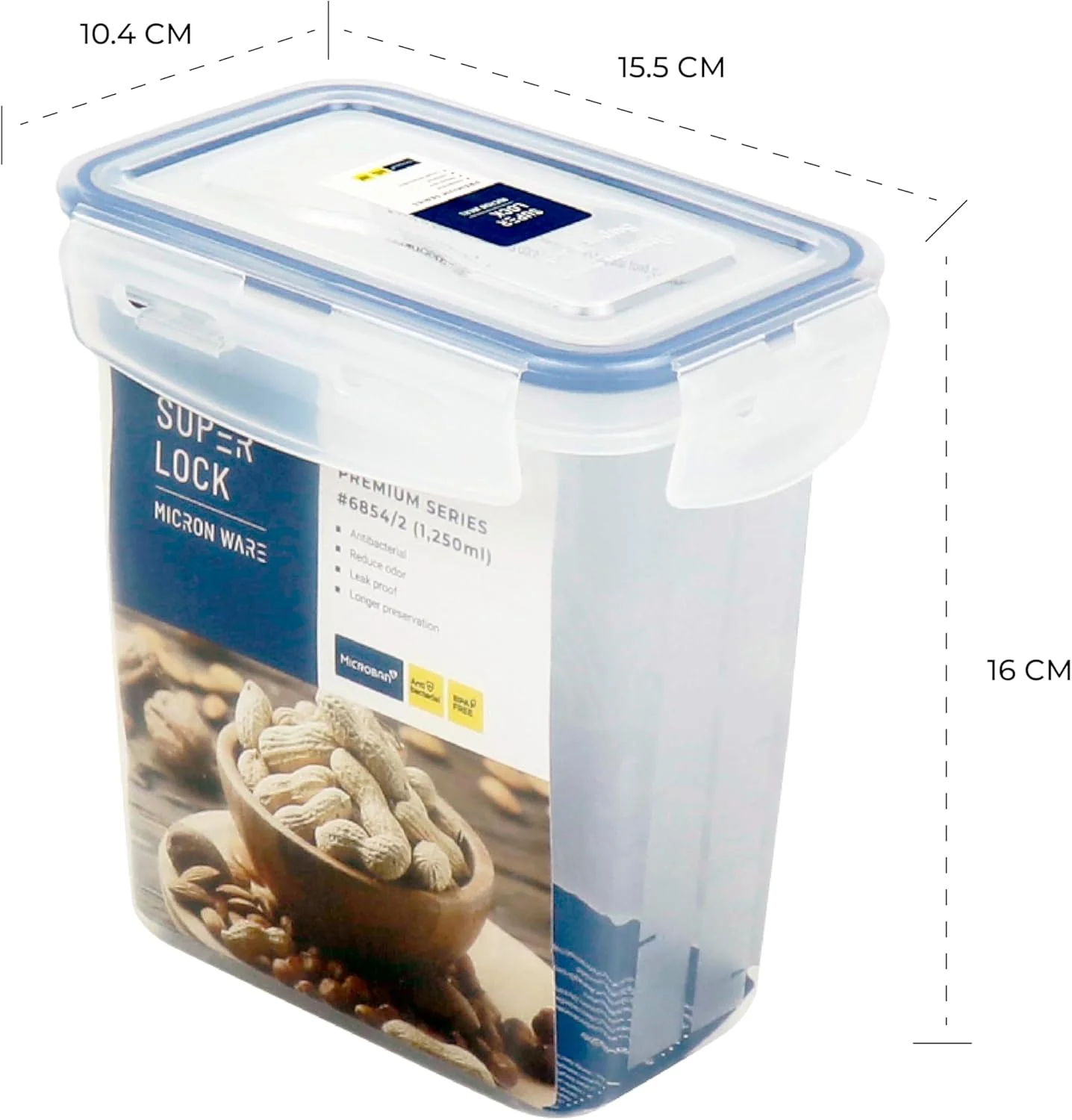 SUPER LOCK Air-Tight Food Container 1250ml, 10.4cm*15.5cm*16cm - Image 3