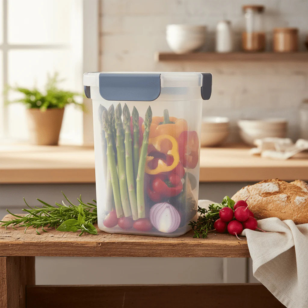 Super Lock Plastic Rectangular Food Container With Lid 1350ml-Blue&Transparent - Image 2