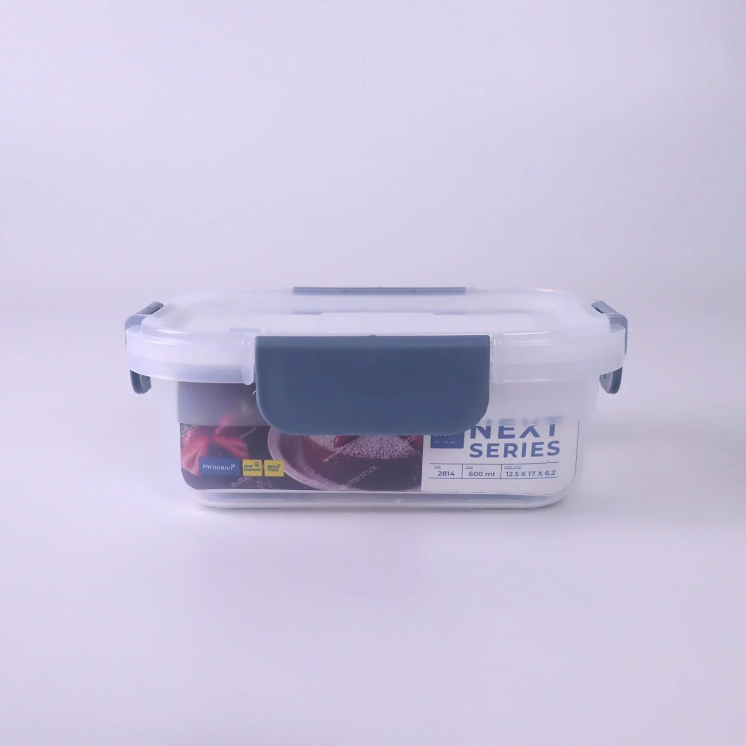 Super Lock Plastic Rectangular Food Container With Lid 600ml-Blue&Transparent - Image 3