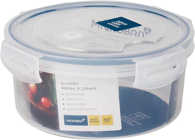 Super Lock Plastic Round Food Container With Lid 1100ml-Blue&Transparent
