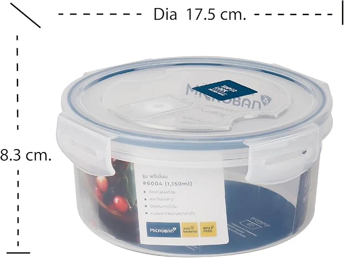 Super Lock Plastic Round Food Container With Lid 1100ml-Blue&Transparent - Image 2