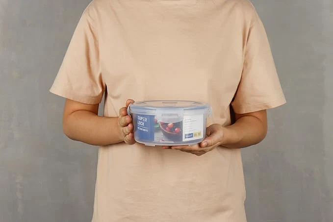 Super Lock Plastic Round Food Container With Lid 1100ml-Blue&Transparent - Image 4