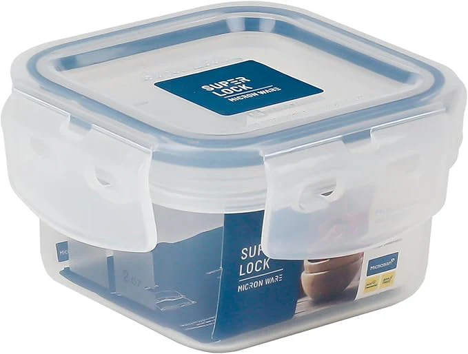 Super Lock Plastic Square Food Container With Lid 225ml-Blue&Transparent