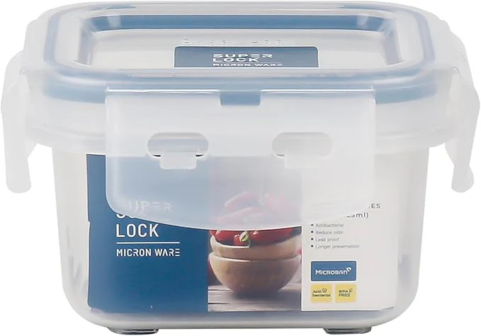 Super Lock Plastic Square Food Container With Lid 225ml-Blue&Transparent - Image 2
