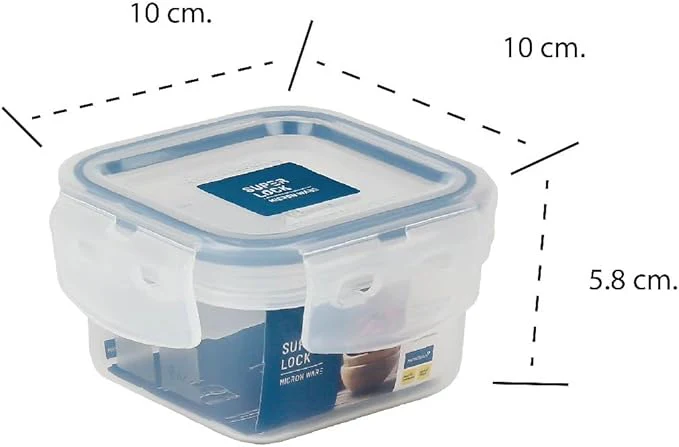 Super Lock Plastic Square Food Container With Lid 225ml-Blue&Transparent - Image 3