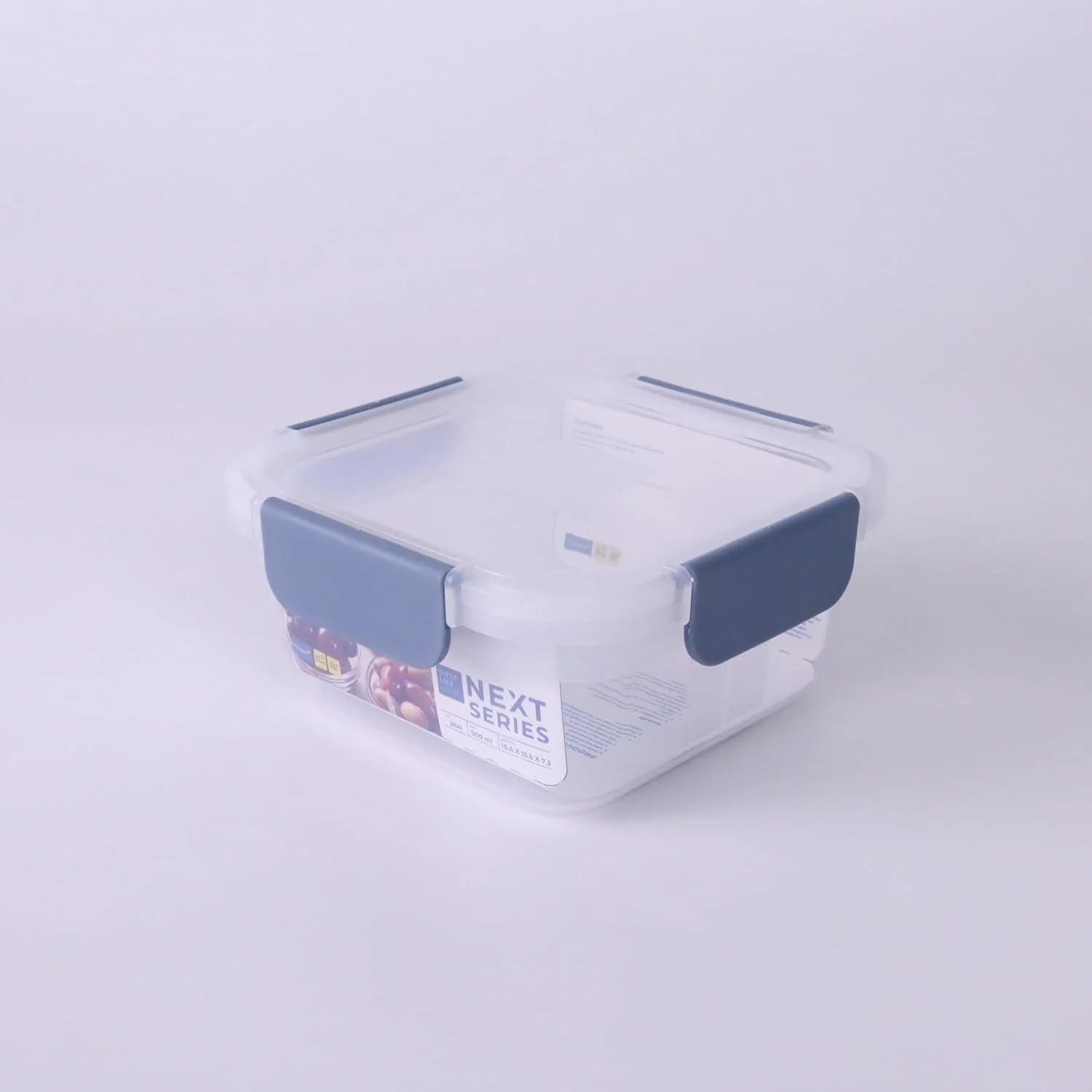 Super Lock Plastic Square Food Container With Lid 900ml-Blue&Transparent - Image 3