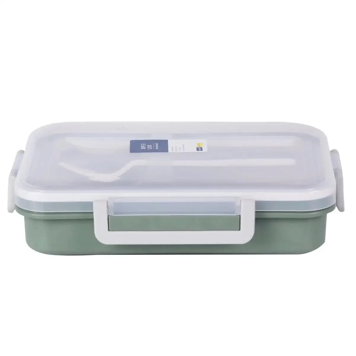 SUPER LOCK Stainless Rectangular Compartment Lunch Box 850ml(200ml+200ml+450ml) with Cutlery, Green - Image 2