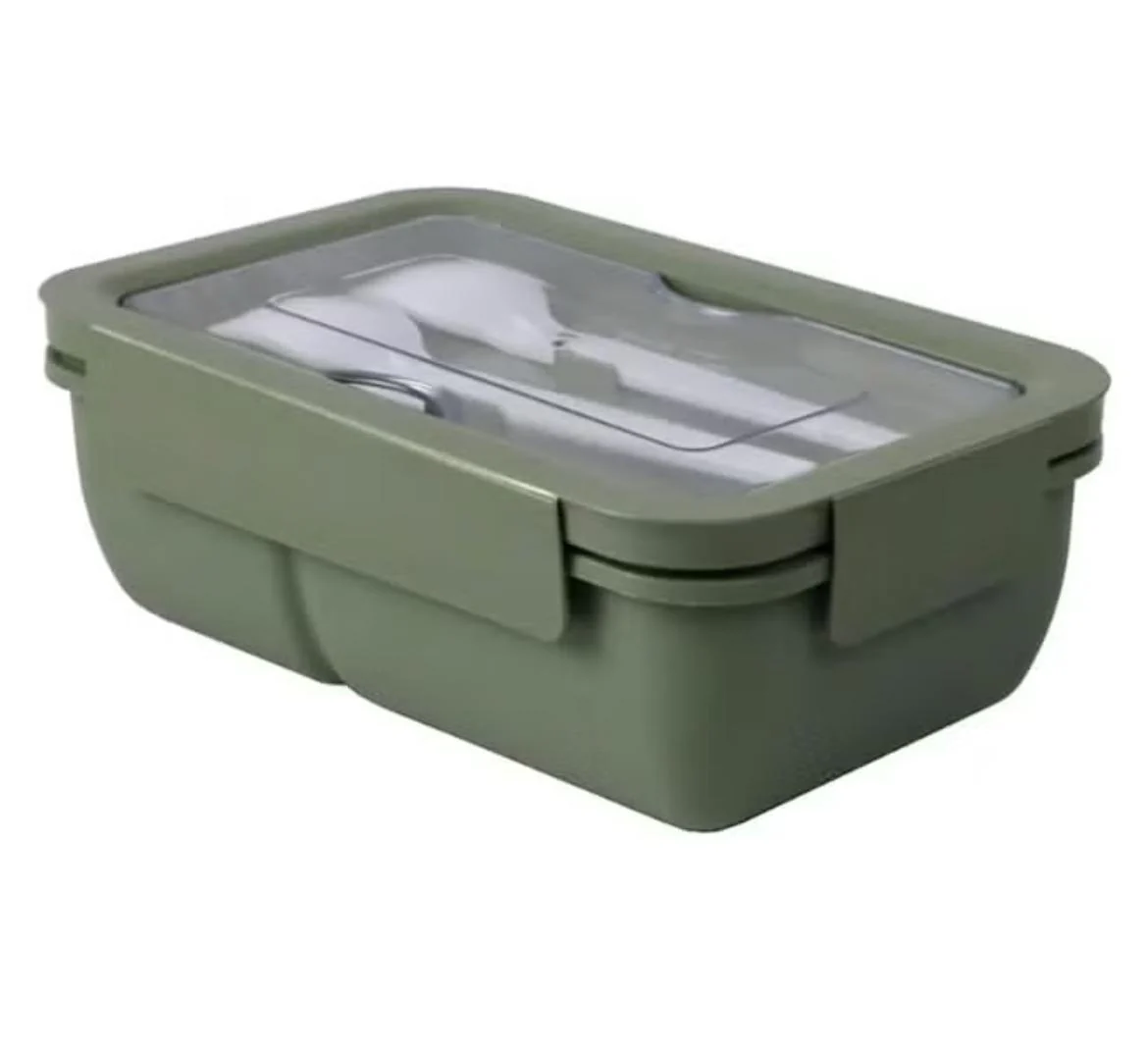 SUPER LOCK Wheat Straw Eco Rectangular Lunch Box 1000ml with Cutlery, Green