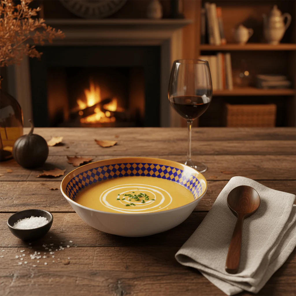Supreme Round White Melamine Soup Bowl with Royal Blue & Golden Checkered Rim Design, Deep Serving Bowl for Soups & Curries – 11 Inch - Image 2