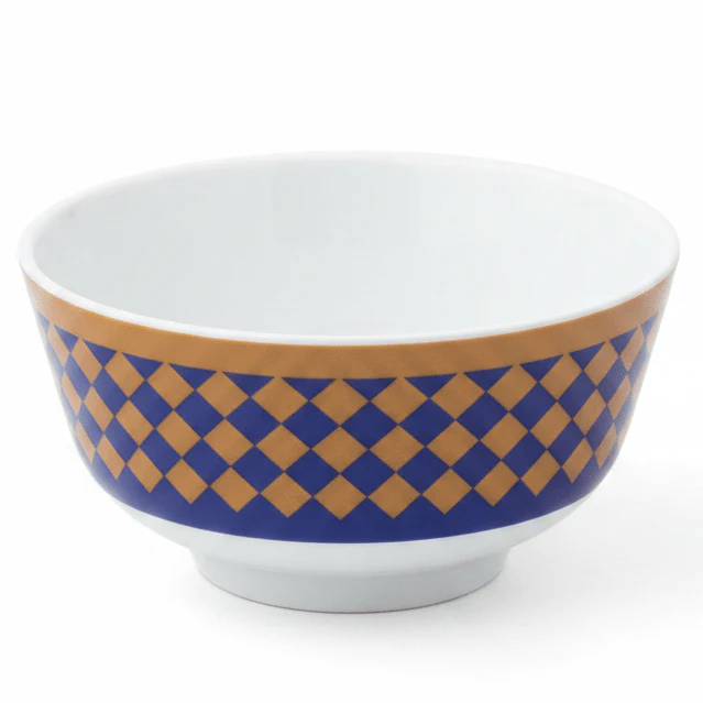 Supreme White Melamine Soup Bowl with Royal Blue & Golden Checkered Design, Compact Bowl for Snacks & Soups – 4.5 Inch