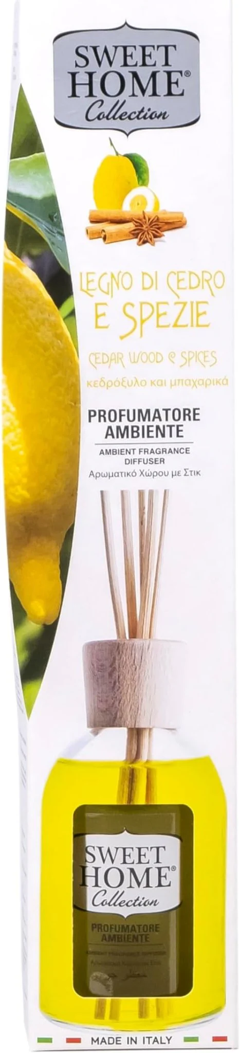 Sweet Home Collection Ambient Fragrance 100ml Cedar Wood & Spices Reed Diffuser, Made In Italy.