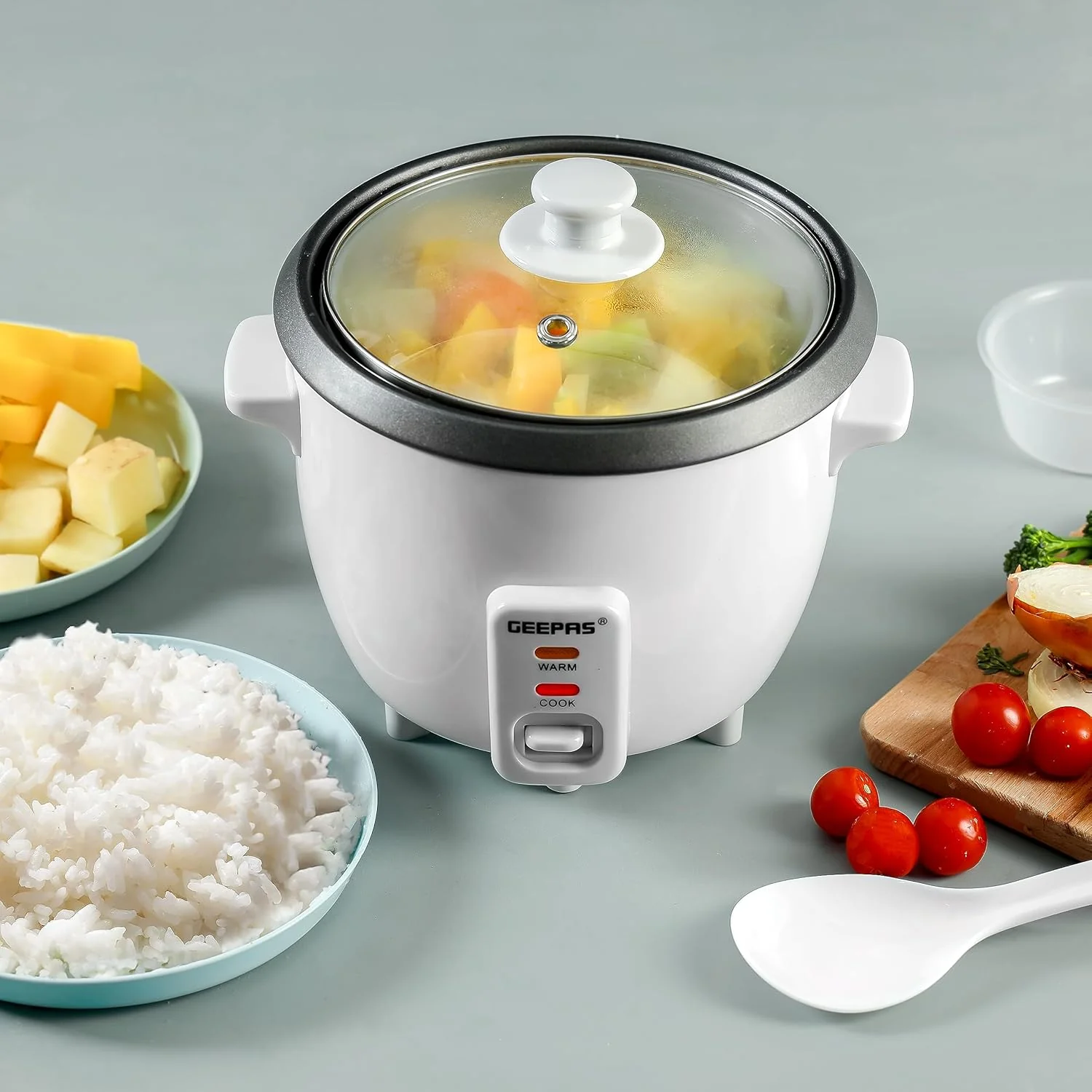 Geepas GRC1828H 0.6L Rice Cooker with Non-Stick Cooking Pot | 350W | Automatic Cooking, Steam Vent Lid & Simple One Touch Operation |Make Rice, Steam Healthy Food & Vegetables - Image 2