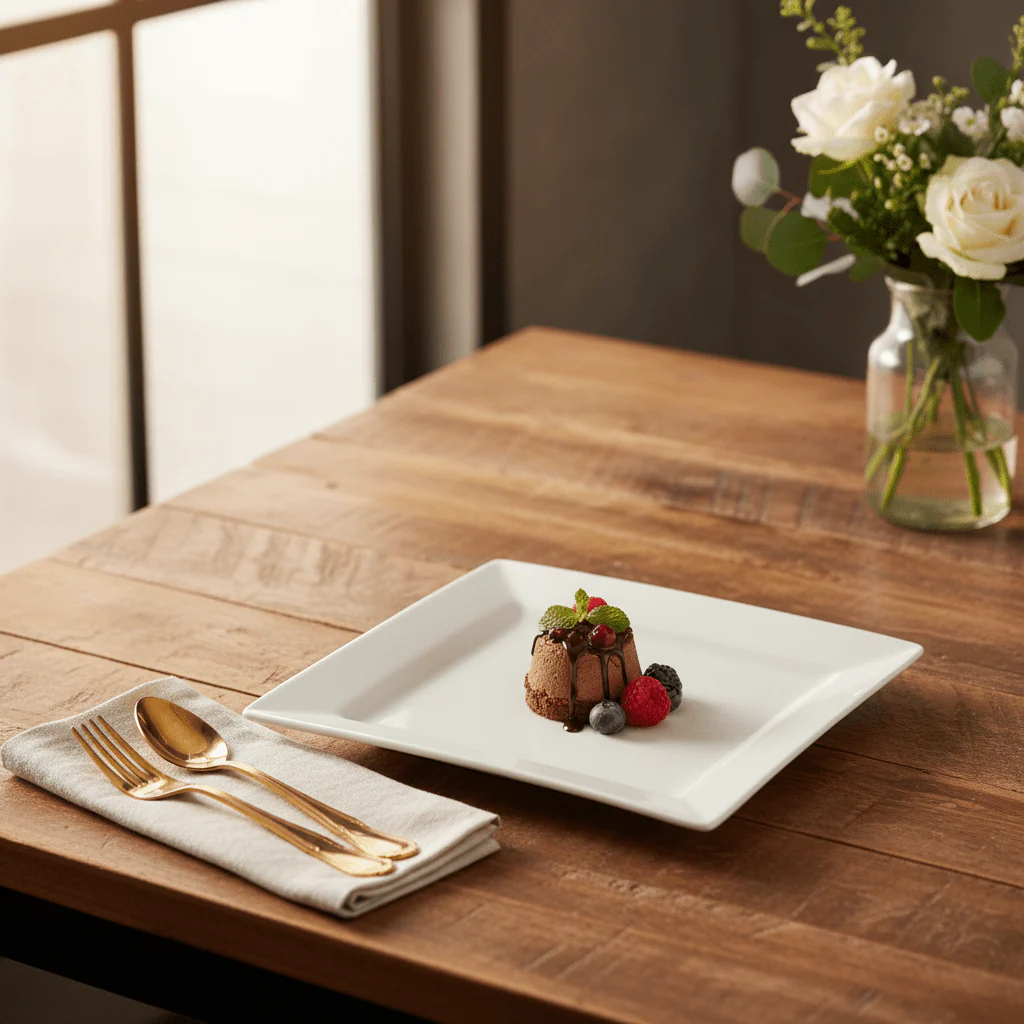 Symphony White Square Side Plate – 19 cm Stylish Ceramic Appetizer & Dessert Plate for Home and Restaurant Use - Image 2