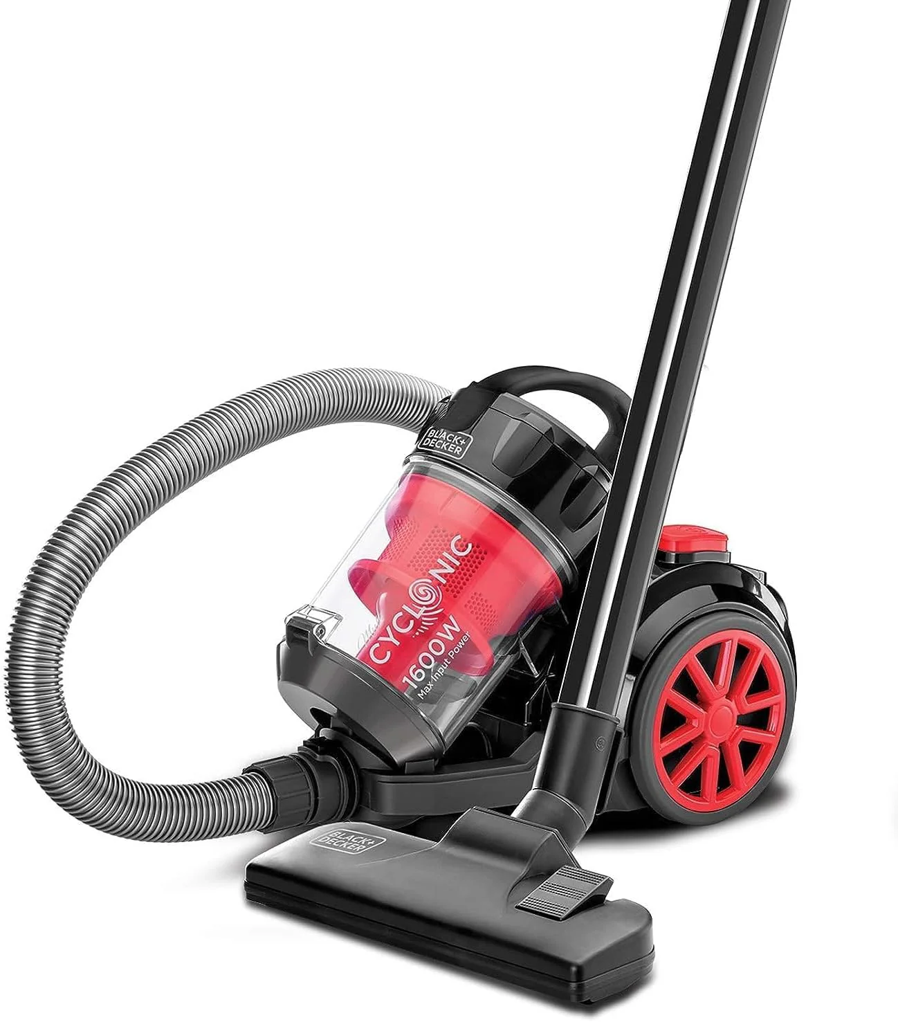Black & Decker Multi-Cyclonic Bagless Corded Canister Vacuum Cleaner with 6 Stage Filtration, 1400 W Max Power, 20 kPa Suction Power, Red/Black, 2.5 L, VM1680-B5