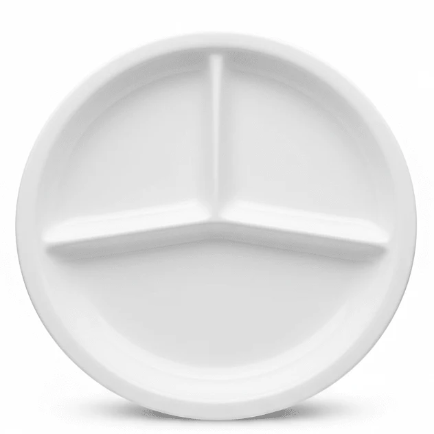 Taiyo White Round Sectioned Ceramic Plate – 9.5 Inch Durable Divider Plate for Serving Multiple Food Items
