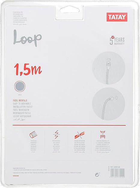 TATAY Reinforced PVC Shower Hose 1.5M – Durable Grey Flexible Design - Image 2