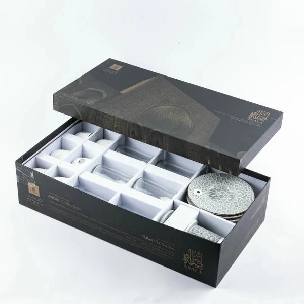 Tea And Arabic Coffee Set 19 pcs From Asalah- Grey + Gold - Image 4