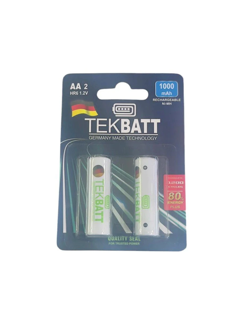 TEKBATT AA Rechargeable Battery 1.2V  1000mAh, Pack of 2