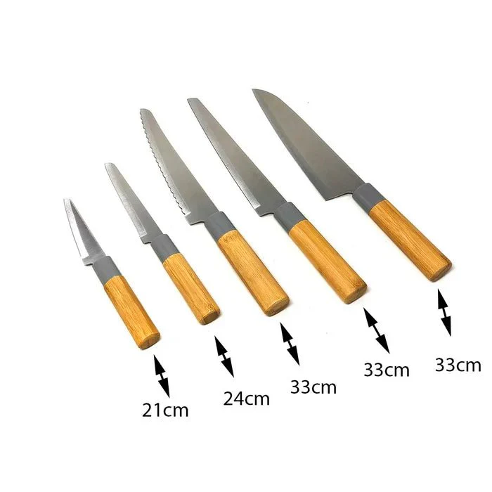 Tessie & Jessie 5pcs Knife Set Steel Blade Wooden Handle - Image 2