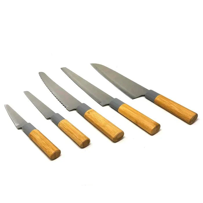 Tessie & Jessie 5pcs Knife Set Steel Blade Wooden Handle - Image 4