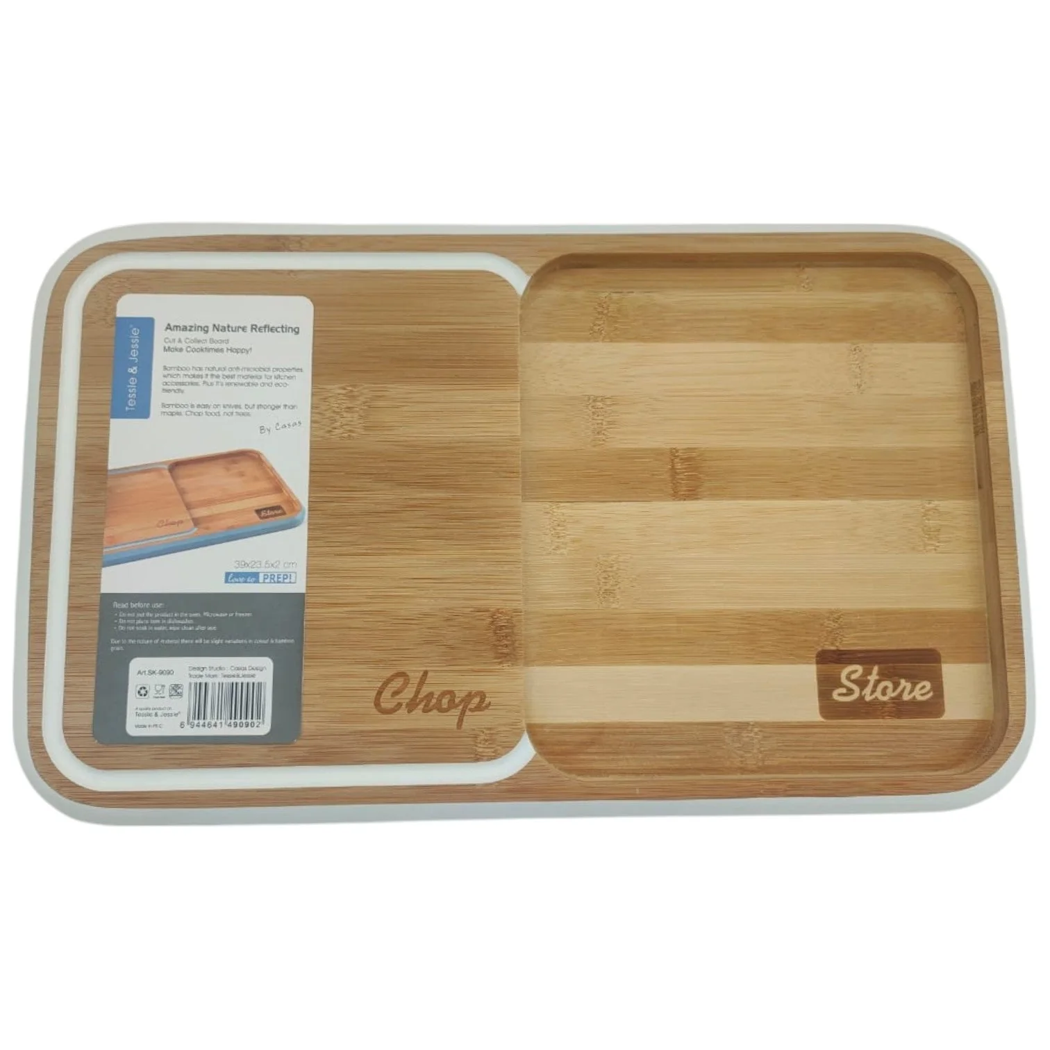 Tessie & Jessie Wooden Chop & Store Cutting Board 39cmX24cm-White&Wooden