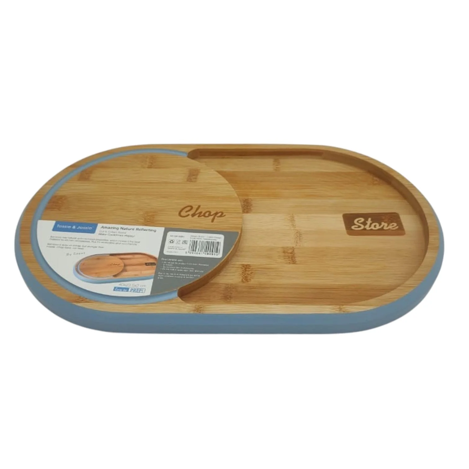 Tessie & Jessie Wooden Chop & Store Cutting Board 40cmX24.5cmX2cm-Blue&Wooden - Image 2