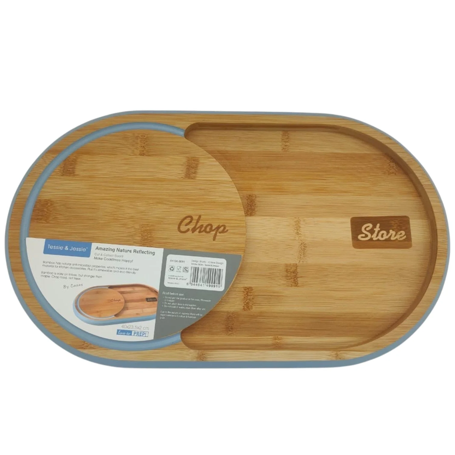 Tessie & Jessie Wooden Chop & Store Cutting Board 40cmX24.5cmX2cm-Blue&Wooden - Image 3
