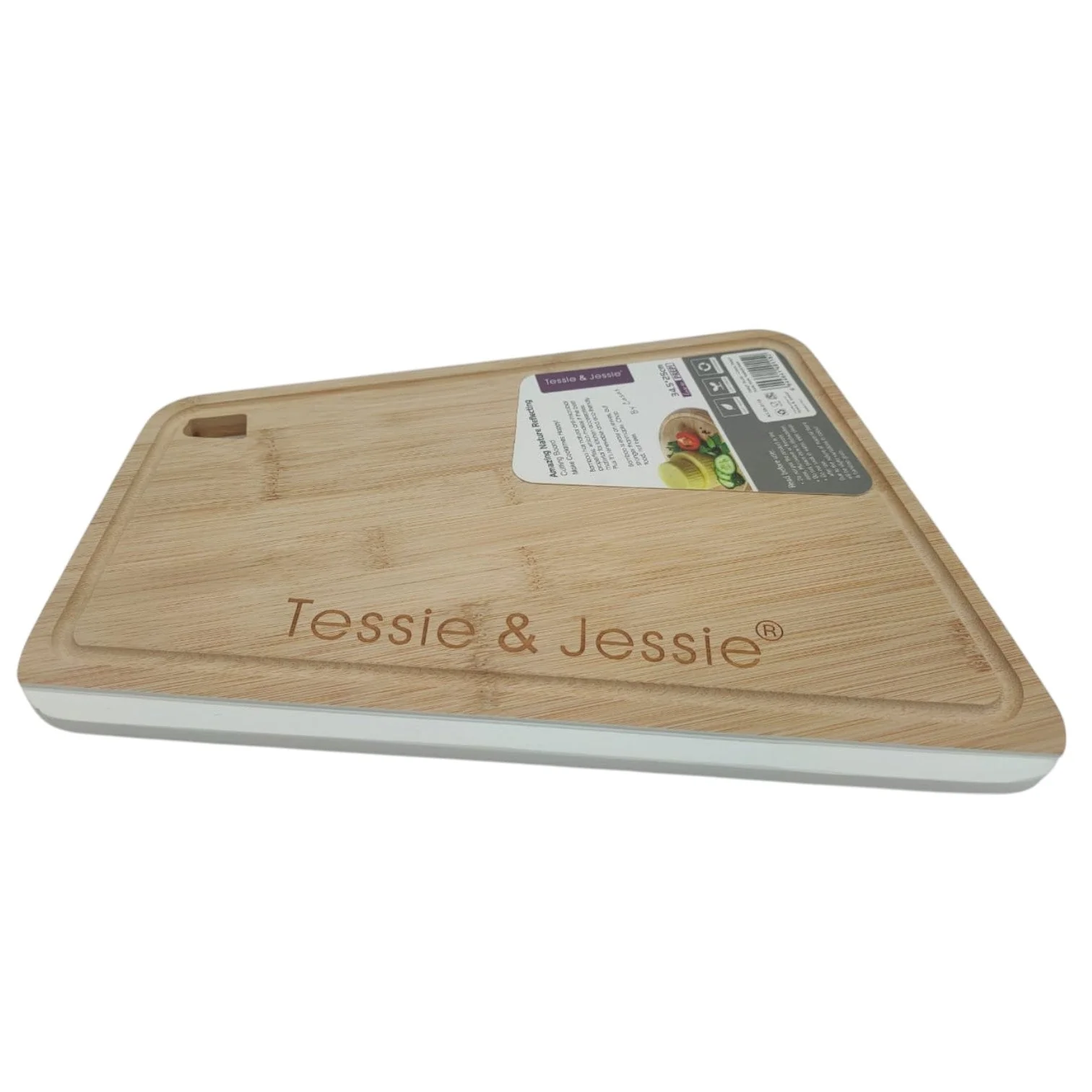 Tessie & Jessie Wooden Cutting Board 34cmX25cm-White&Wooden