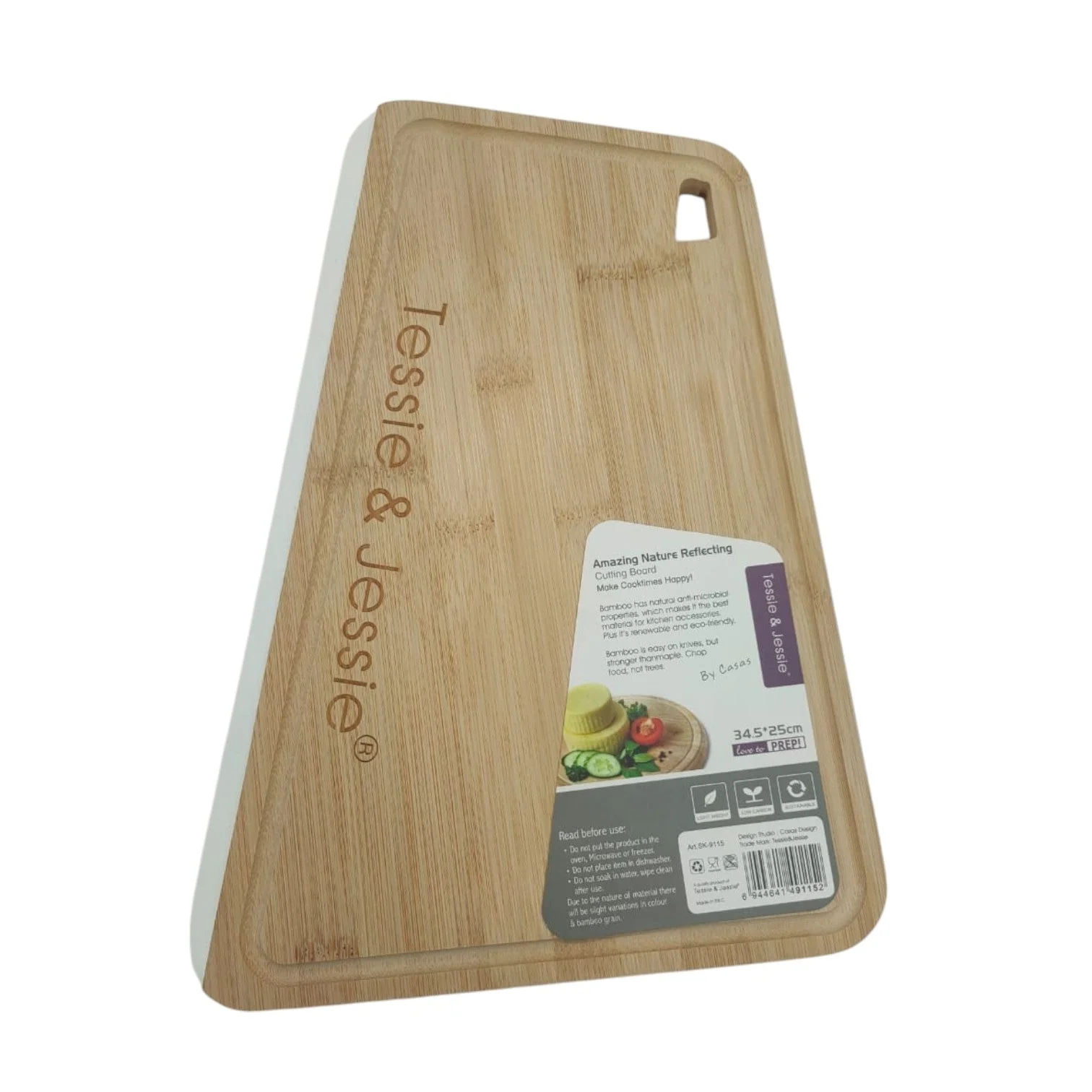 Tessie & Jessie Wooden Cutting Board 34cmX25cm-White&Wooden - Image 3