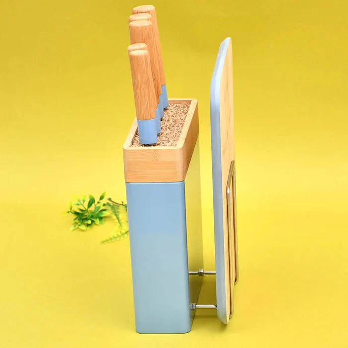 Tessie & Jessie Wooden Knife Sets With Cutting Board-Blue&Wooden - Image 2