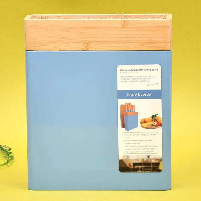 Tessie & Jessie Wooden Knife Sets With Cutting Board-Blue&Wooden - Image 3