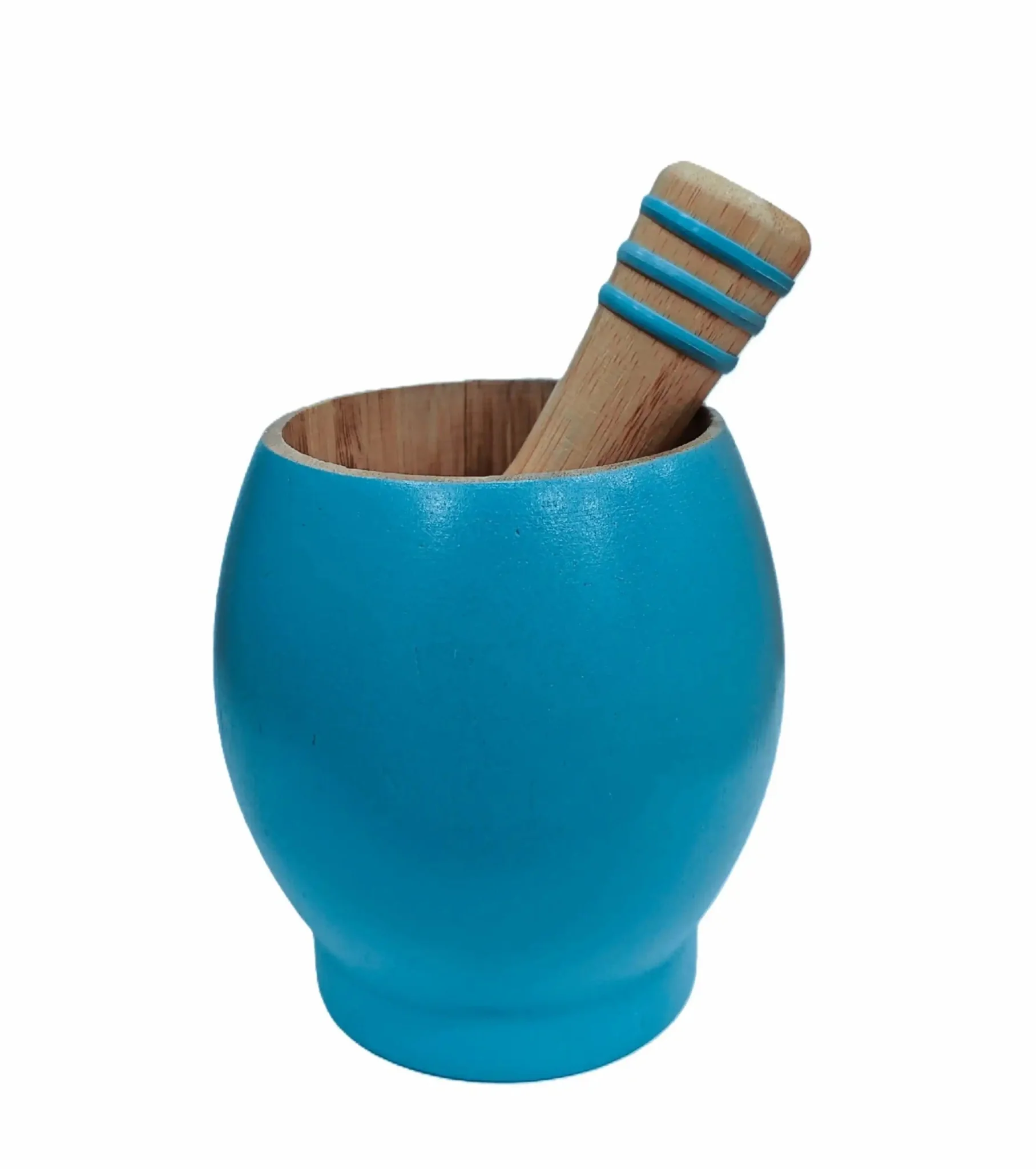 Tessie & Jessie Wooden Mortar Pestle 10cm-Blue&Wooden