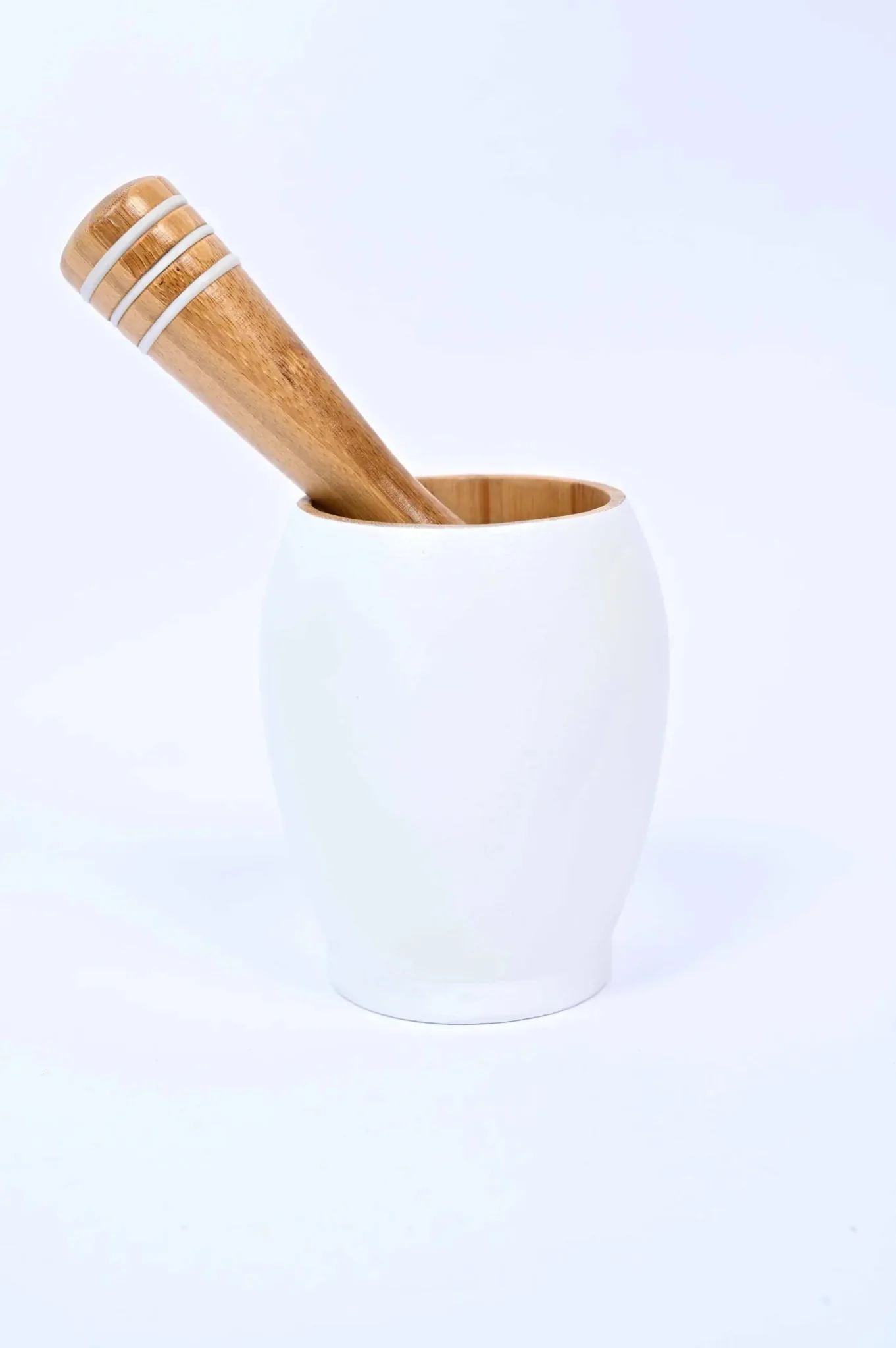Tessie & Jessie Wooden Mortar Pestle 10cm-White&Wooden